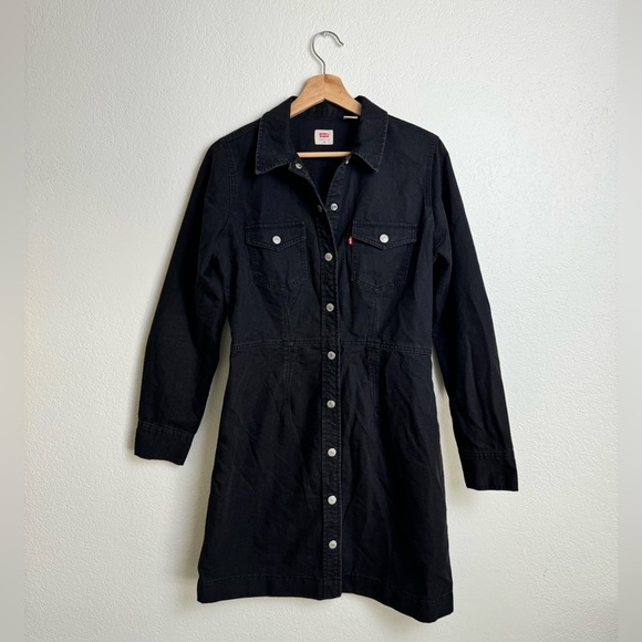 LEVI’S SOLID ELLIE DENIM DRESS BLACK SIZE M - Picture 1 of 16